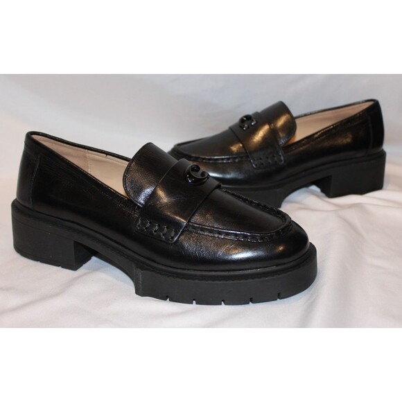 COACH WOMEN'S LEAH LEATHER LUG SOLE PLATFORM LOAFER BLACK NIB - Picture 2 of 7